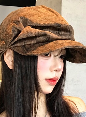 复古褶皱贝雷帽软檐褶皱八角帽