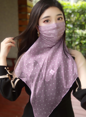 夏季真丝挂耳全脸防晒面纱