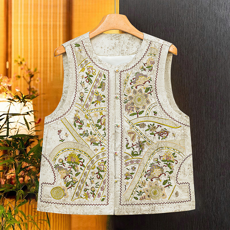 2025春夏新中式圆领马甲背心女国风复古醋酸重工刺绣盘扣无袖坎肩,淘宝优惠券,粉丝福利购,淘宝优惠卷