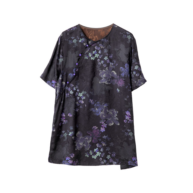 ເສື້ອຍືດແຂນສັ້ນ Boucherry jacquard ຄໍຮອບ