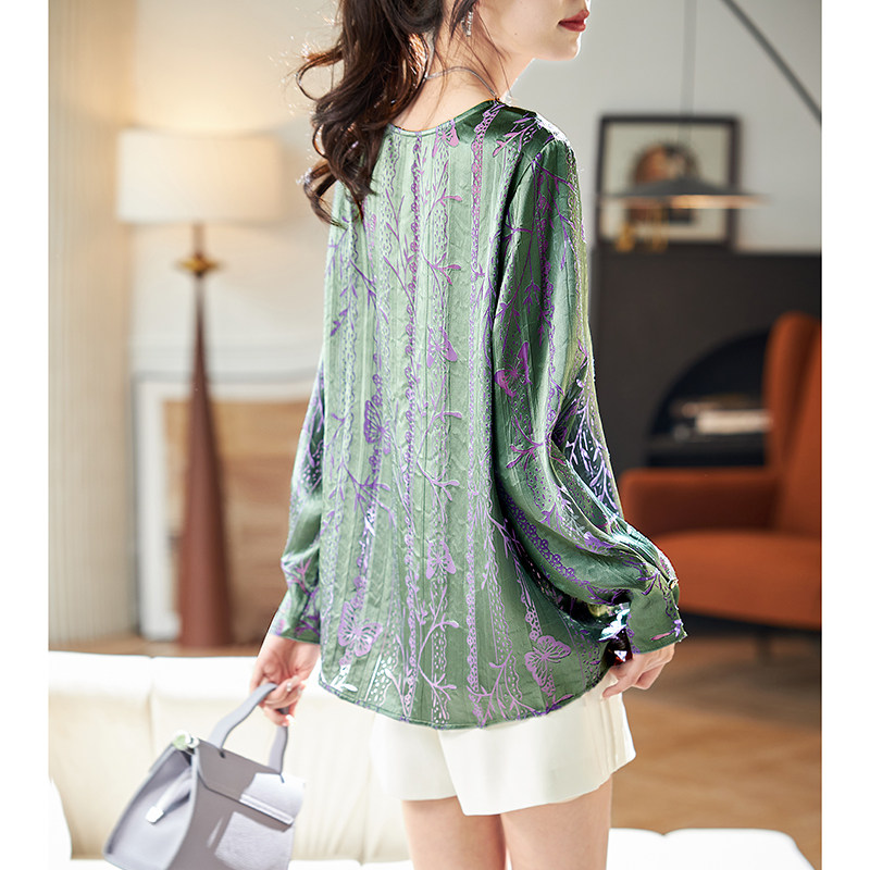 宝诗黎圆领印花宽松长袖雪纺衫女2026春季气质洋气百搭小衫上衣,淘宝优惠券,粉丝福利购,淘宝优惠卷