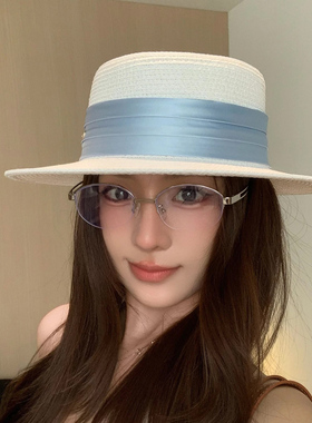 韩系2026新款大檐绸缎草帽女夏季百搭显脸小遮阳防晒复古透气礼帽