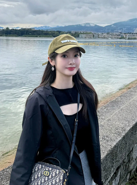 秋冬季植绒高级感鸭舌帽女显白绿色显脸小百搭潮牌字母防晒棒球帽