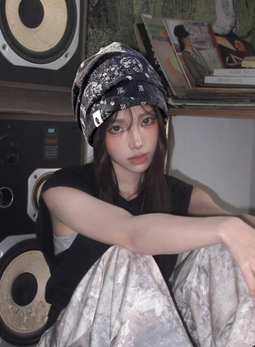 古早感腰果花新款堆堆帽女秋季薄款显脸小百搭街头小众冷帽包头帽