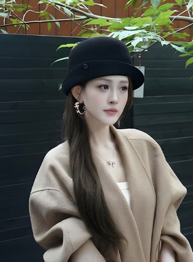 易梦玲张婧仪同款羊毛复古翻边礼帽女秋冬圆顶显脸小高级感渔夫帽