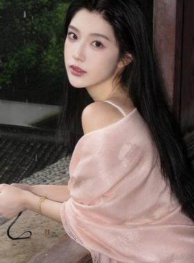 清茶花~仿真丝小香风粉色披肩女秋季晚礼服外搭高级感轻奢围巾潮