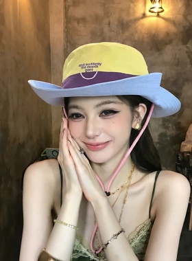 新款复古工装拼色渔夫帽女夏季防晒遮阳徒步露营春游情侣登山帽潮