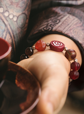 本命年朱砂老银手串礼物原创