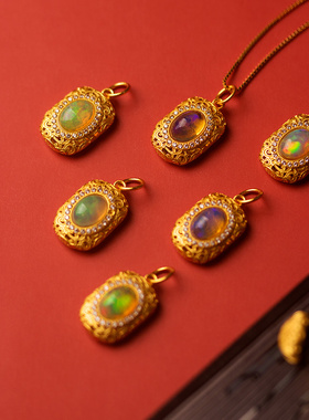 天然碧玺欧泊项链女925银镶嵌