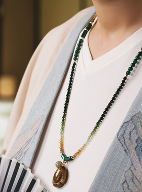 复古宫廷山河水孔雀石碧玺项链礼