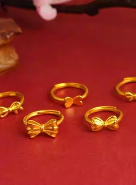 沙金戒指女久不掉色小众高级轻奢设计国潮中国结开口复古仿黄金饰