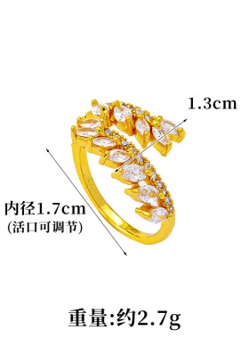 欧美小众麦穗镶锆戒指不掉色
