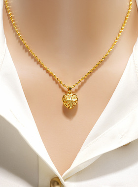 越南沙金项链女久不掉色复古心形仿黄金饰品铜合金配饰新品锁骨链