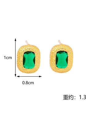 古法越南沙金镶锆方形耳钉不掉色