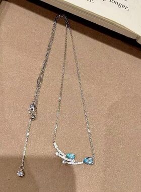纯银S925海蓝锆石项链几何水滴