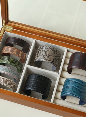 ins新款vintage宽窄皮质手镯女潮流简约个性手镯手饰