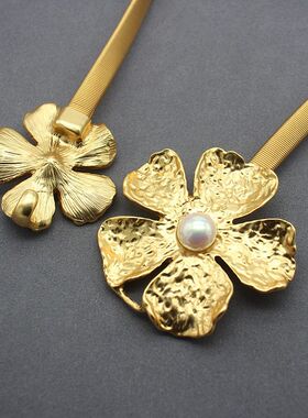 【孤品清仓】高级感复古颈链金色腰链古风项链大花瓣花朵重工首饰