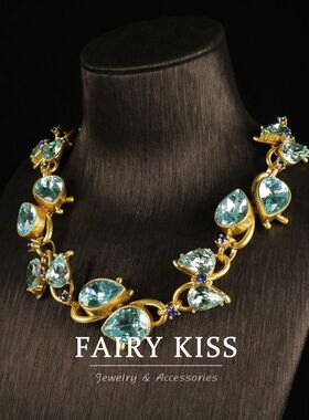 法式复古精致莱茵石全铜轻奢高级感几何项链套装个性设计百搭饰品