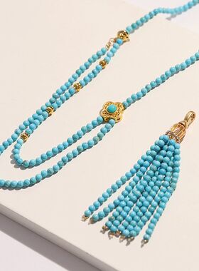 国潮天然绿松石流苏吊坠两戴款项