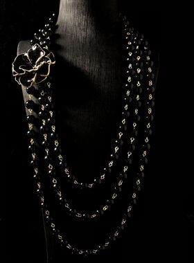 毛衣链多层珐琅重工花朵串珠女