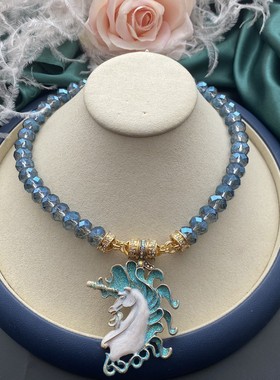 清仓中古vintage色彩清新独角兽手工珐琅釉工艺打标款磁石吊坠