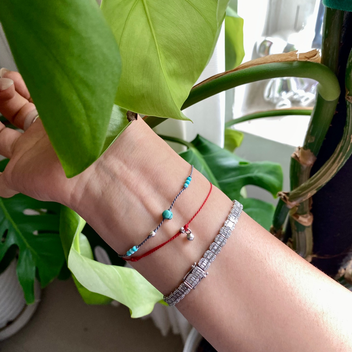 天然原矿随型松石吊坠项链小众原创设计编绳手链锁骨链套装s925银 - 图1