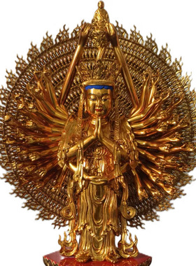 木雕佛像千手观音浙款手工雕刻贴金罩老漆宁波工居家寺庙供奉定制