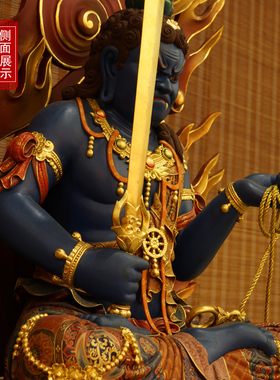 不动明王菩萨木雕佛像鸡守护神寺庙佛堂定制手工雕刻彩绘高端摆件