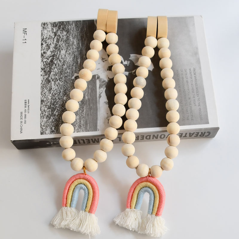 天河花边新复古简约木头流苏磁扣彩虹装饰吊穗一个免打孔绑带挂球,淘宝优惠券,粉丝福利购,淘宝优惠卷