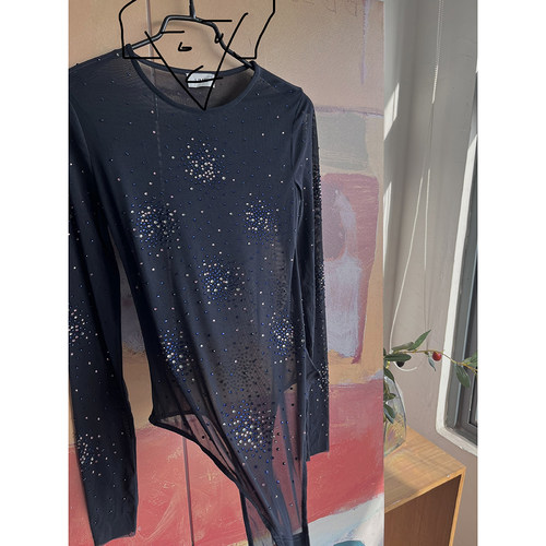 外贸原单LIM*E欧美收腰显瘦塑身薄款辣妹水钻贴花网眼长袖连身衣 - 图0