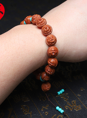 苏家男女龙纹桃核笑佛财神手串