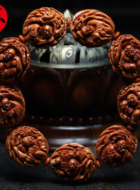 桃核手串25大籽风景罗汉精品核雕文玩手持把件新品手工浮雕手链男