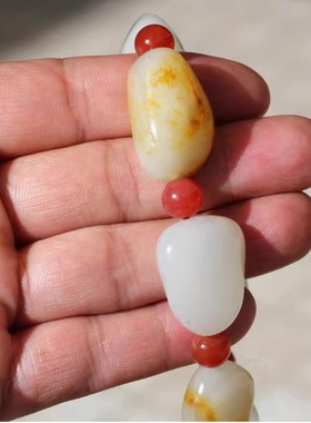 【小胡子玉器】和田玉 籽料 秋梨黄皮 原石 精修 男款 手链