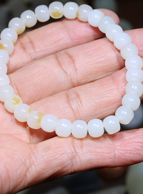 【小胡子玉器】和田玉 且末 糖白 老型珠 7mm手串