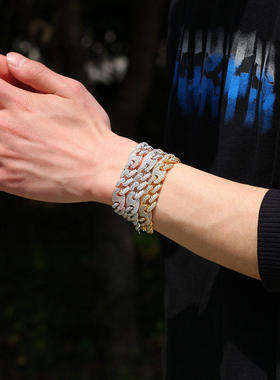 欧美嘻哈双色猪鼻锆石项链 Hiphop高品质拼色12mm古巴链潮流锁骨