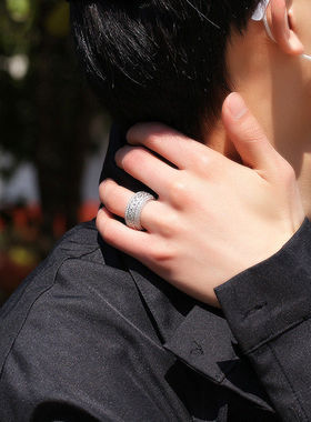 Hiphop欧美嘻哈情侣锆石可旋转古巴气质戒指真金电镀时尚潮人指环