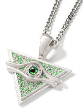 新品铜镶锆石千年积木三角形眼吊坠潮流嘻哈镀金男项链达人同款