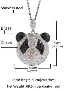 欧美嘻哈熊猫项链卡通挂件情侣吊坠铜镶锆石满钻链子王嘉尔同款