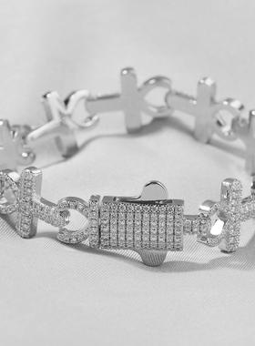 15mm嘻哈说唱铜镶锆石安赫十字架项链个性潮酷高品质男女百搭手链