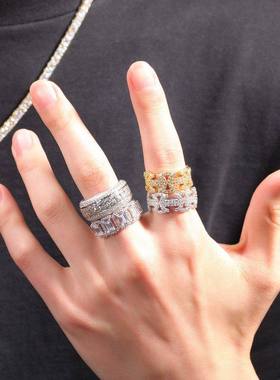 欧美潮流ins镶钻古巴戒指男嘻哈指环配饰复古小众女街头蹦迪尾戒