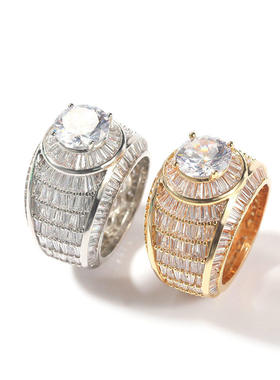 ins嘻哈黑人夸张戒指bling闪镶钻大圆欧美宝石男潮满钻男士食指戒