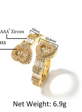 欧美潮流镶钻爱心嘻哈戒指个性指环网红ins满钻街头百搭情侣指扣