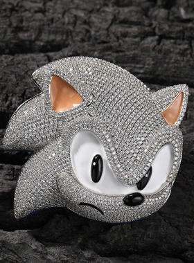 夜光刺猬索尼克嘻哈吊坠卡通动漫铜镶锆石潮流项链男女百搭古巴链