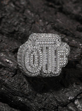 新款创意铜镶锆石炫酷OTF字母嘻哈戒指个性高街潮男流行指环