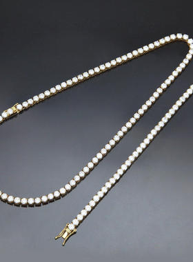 嘻哈不锈钢锆石项链小冰糖链网球链真空保色Tennis Chain情侣手链