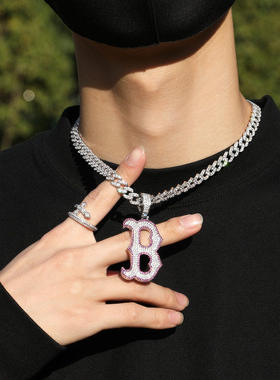 铜锆石情侣夜光项链字母B