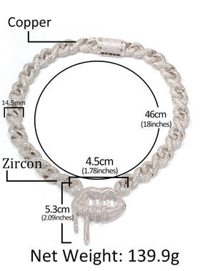 欧美ins嘴唇满钻吊坠嘻哈项链街头潮镶锆石几何无限链条项坠饰品