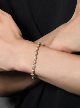 欧美简约圆珠满钻手链ins个性设计带延长链款手饰品情侣锆石手环