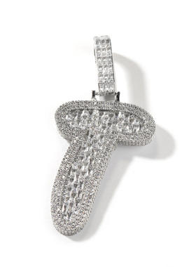 字母吊坠男铜镶T方锆石