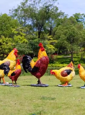 仿真玻璃钢公鸡母鸡庭院雕塑
